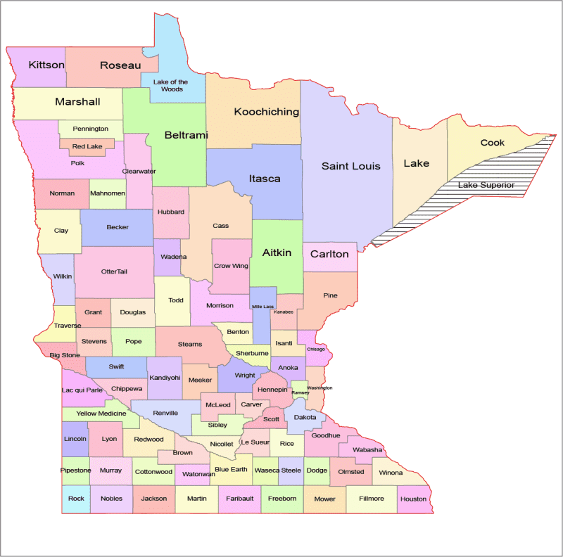 Minnesota COlored County Map