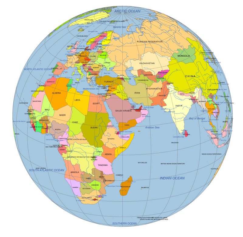 Near East Focused Colored Globe