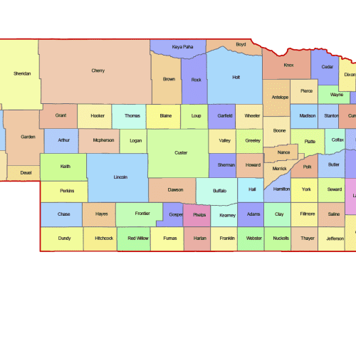 Nebraska Colored County Map