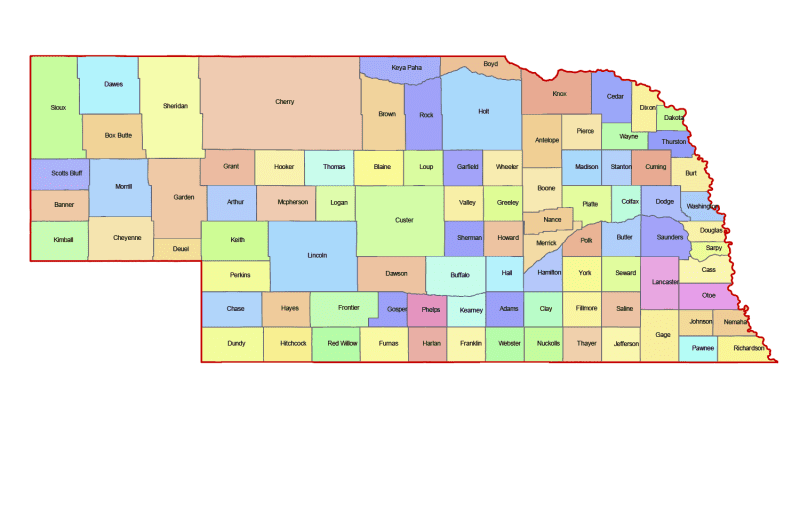 Nebraska Colored County Map