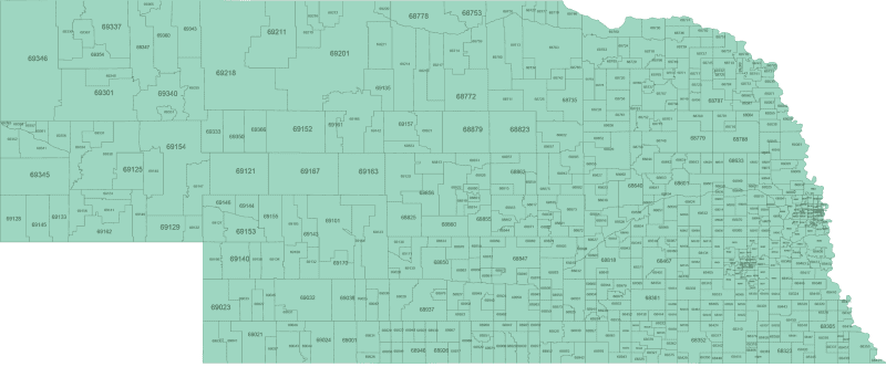 Nebraska ZIP Code Map Basic