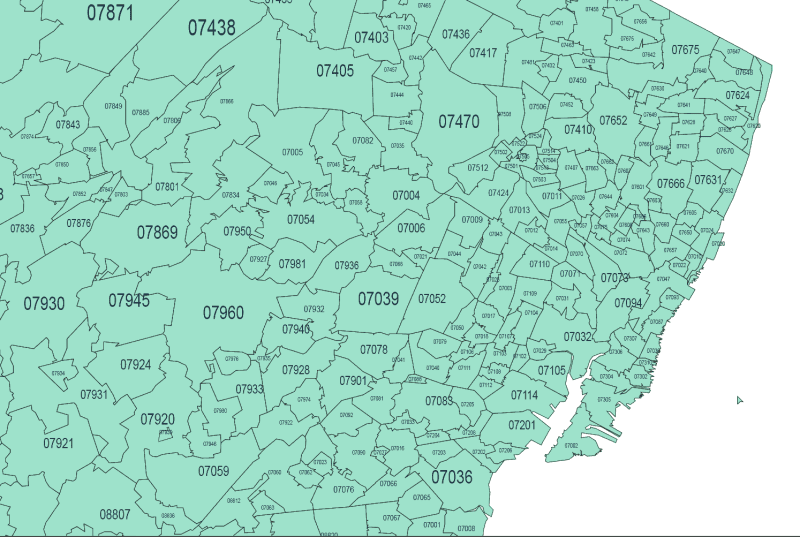 New Jersey Basic ZIP Code Map