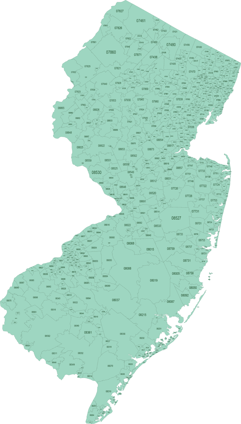 New Jersey Basic ZIP Code Map