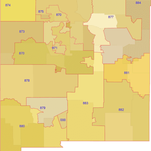 New Mexico 3-Digit ZIP Code Map with Counties