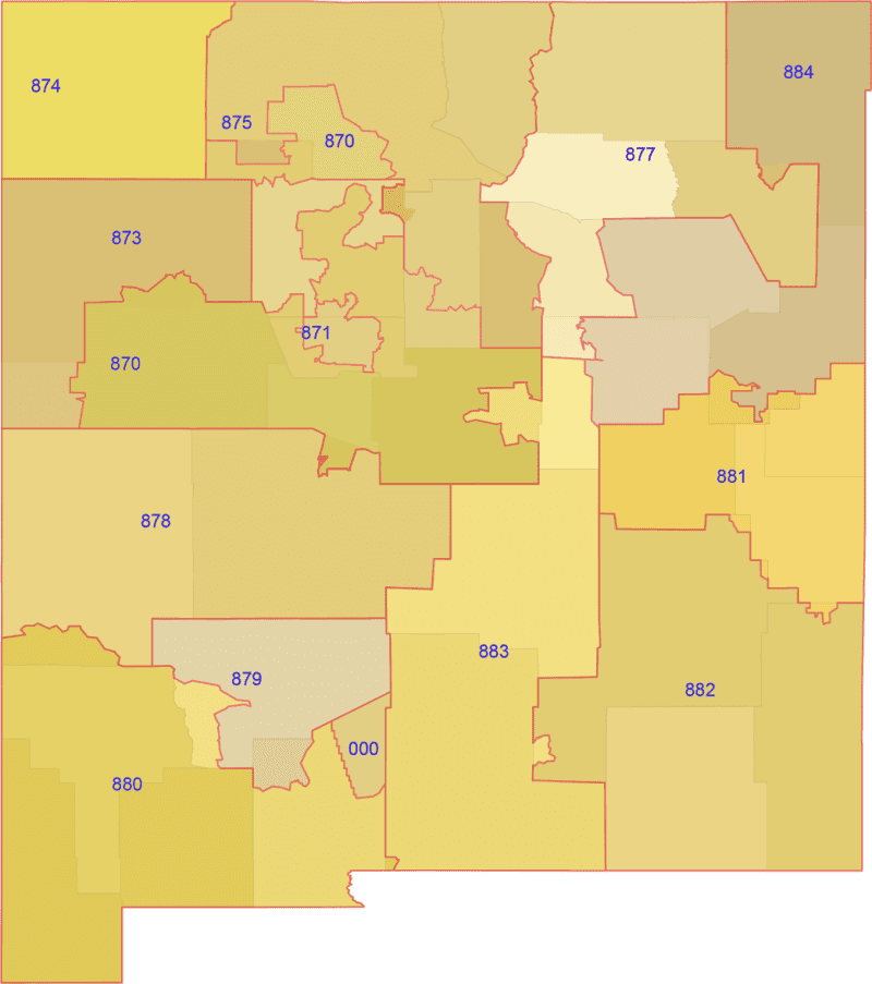 new-mexico-3-digit-zip-code-map New Mexico 3-Digit ZIP Code Map with Counties