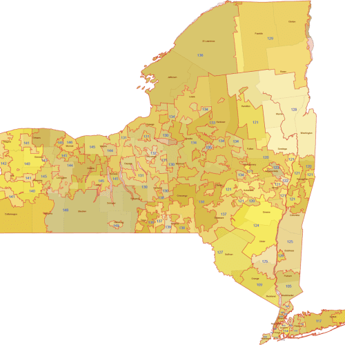 New York 3-Digit ZIP Code Map with Countie