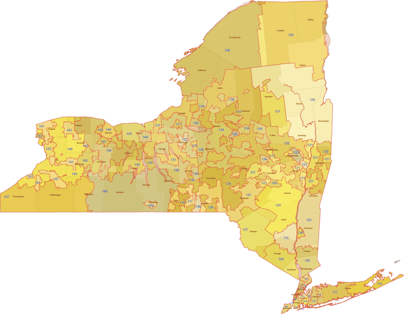 new_york_3_digit_zip_code_map New York 3-Digit ZIP Code Map with Countie