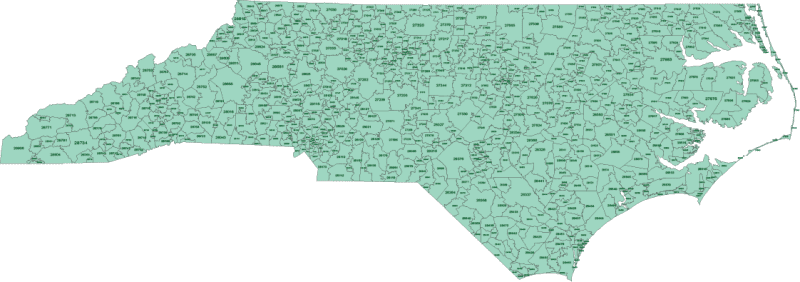 North Carolina ZIP Code Map Basic