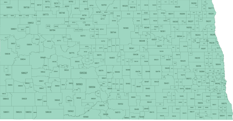 North Dakota ZIP Code Map Basic