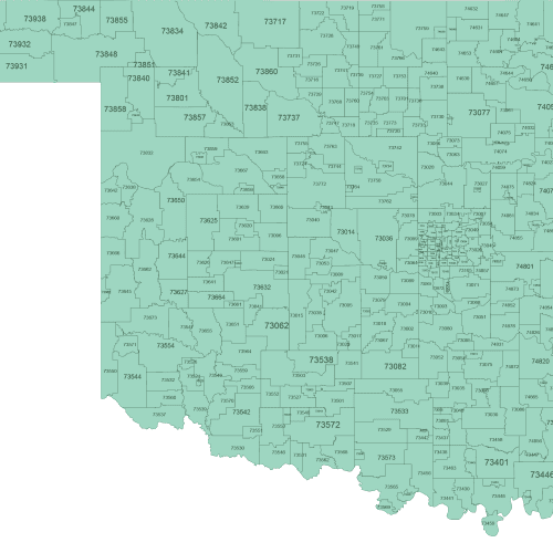 Oklahoma ZIP Code Map Basic