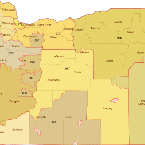 Oregon 3-Digit ZIP Code Map with Counties