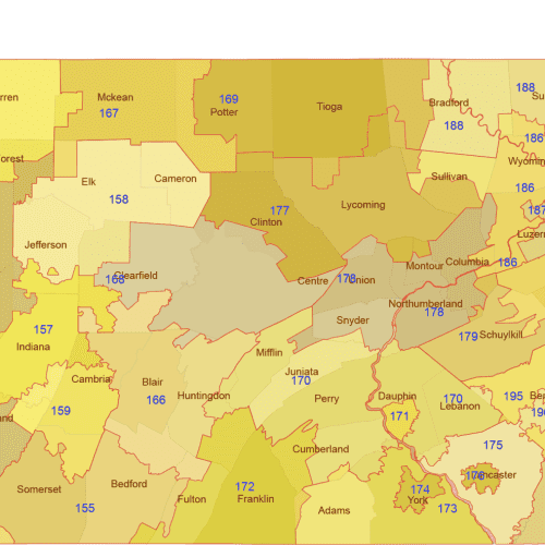 Pennsylvania 3-Digit ZIP Code Map with Counties