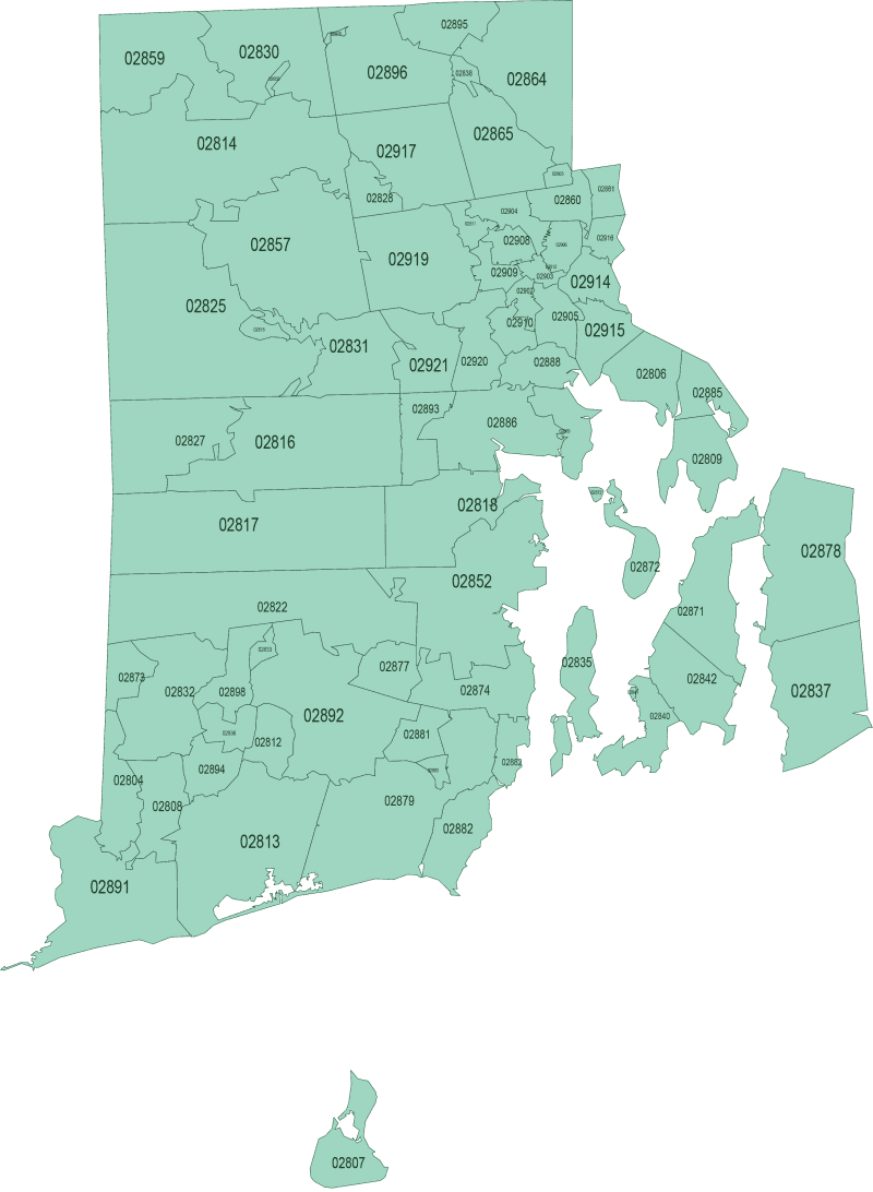 Rhode Island ZIP Code Map Basic