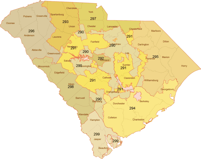 south-carolina-3-digit-zip-code-map South Carolina 3-Digit ZIP Code Map