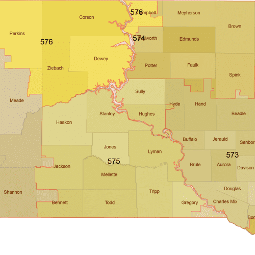South Dakota 3-Digit ZIP Code Map