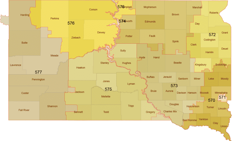 south-dakota-3-digit-zip-code-map South Dakota 3-Digit ZIP Code Map