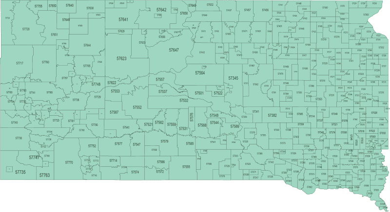 South Dakota ZIP Code Map Basic