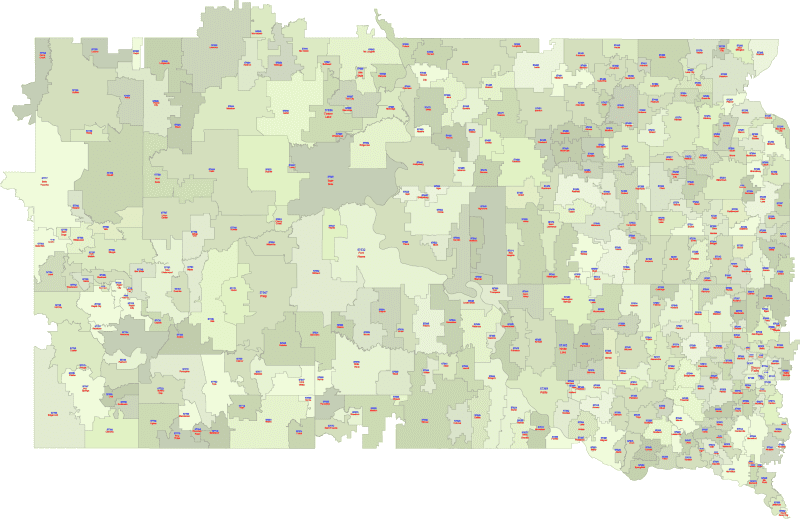 South Dakota ZIP Code Map With Cities