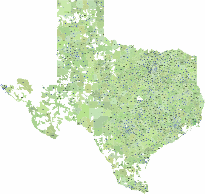 TX ZIP Code Map With Cities Counties