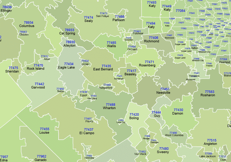 Texas ZIP Code Map With Cities
