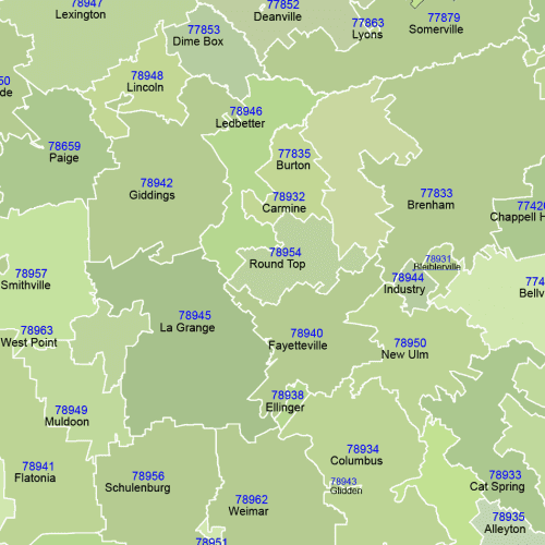 Texas ZIP Codes Map-detail1
