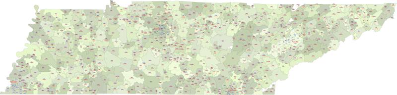 Tennessee ZIP Code Map With Cities