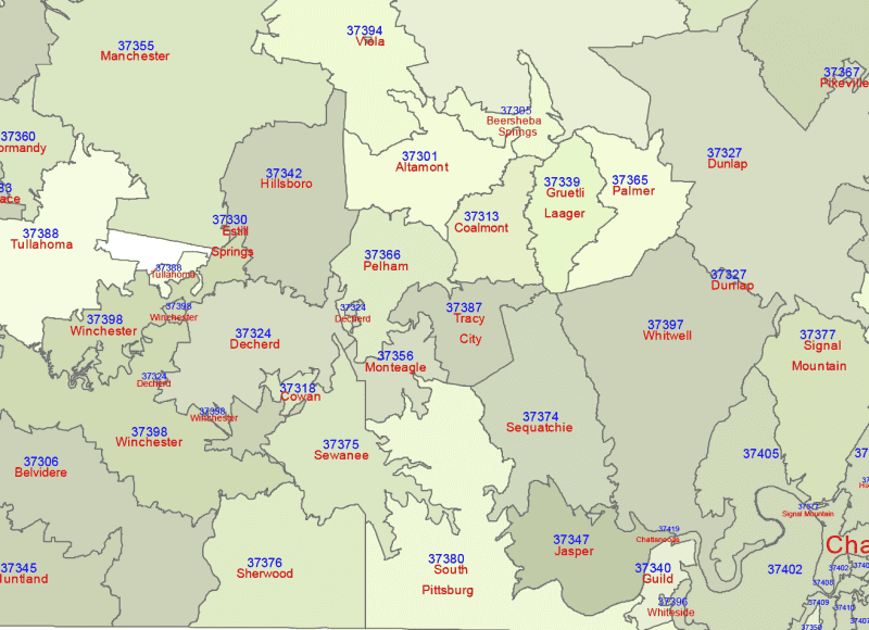 Tennessee ZIP Code Map With Cities
