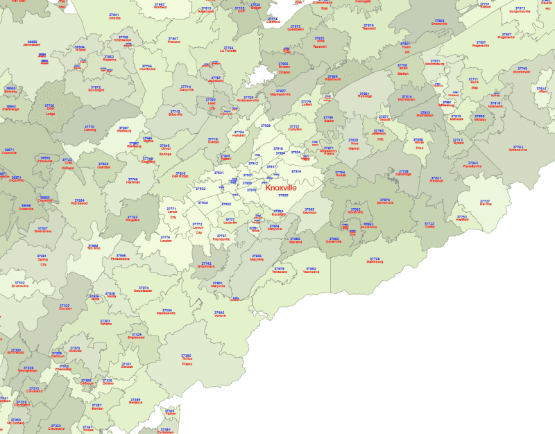 Tennessee ZIP Code Map With Cities