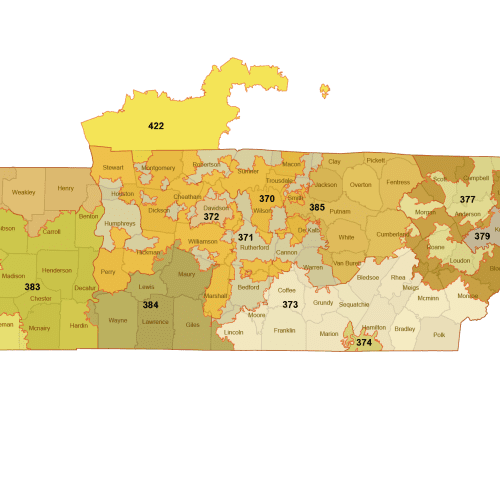 Tennessee 3-Digit ZIP Code Map with Counties