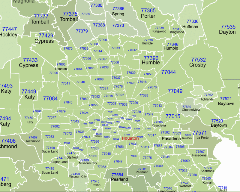 Texas, Huston Zip Codes -detail