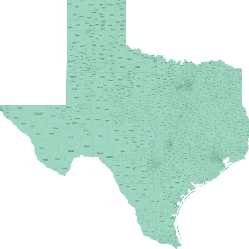Texas Zip Code Map Basic