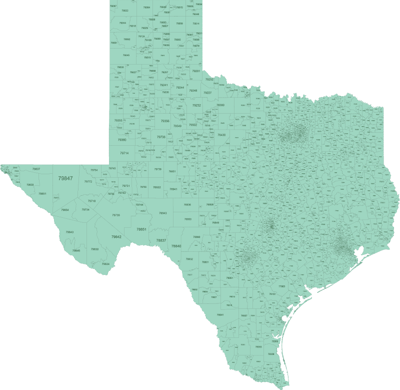 Texas Zip Code Map Basic