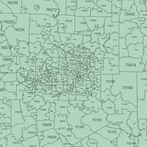 Texas ZIP Code Map Basic- detail