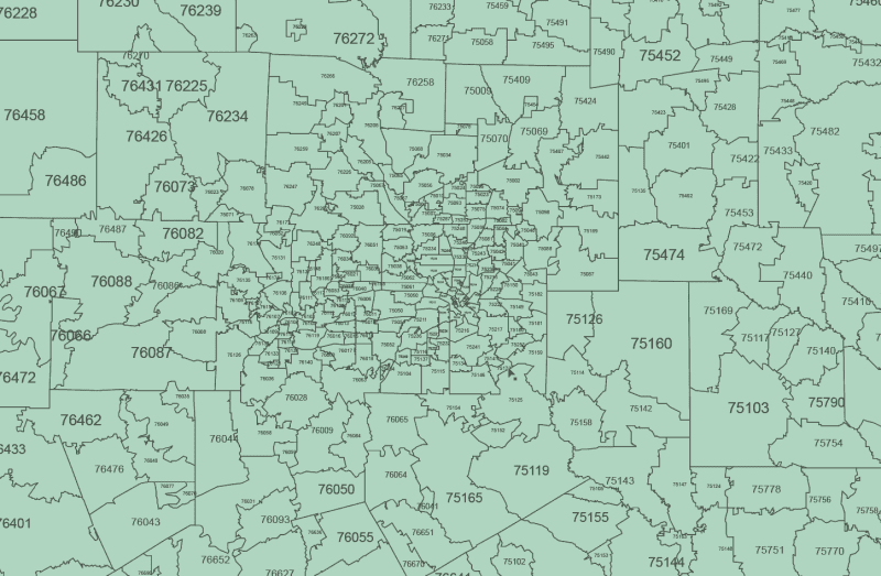 Texas ZIP Code Map Basic- detail