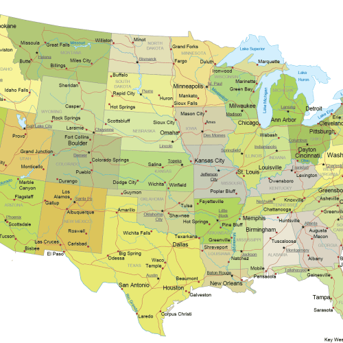 Internal US Map with Roads and Capitals