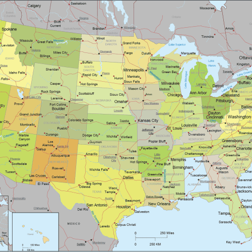 Detailed US Vector Map – Atlas Style