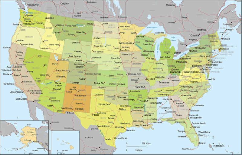 Detailed US Vector Map – Atlas Style