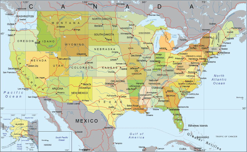 Detailed US Mercator Map