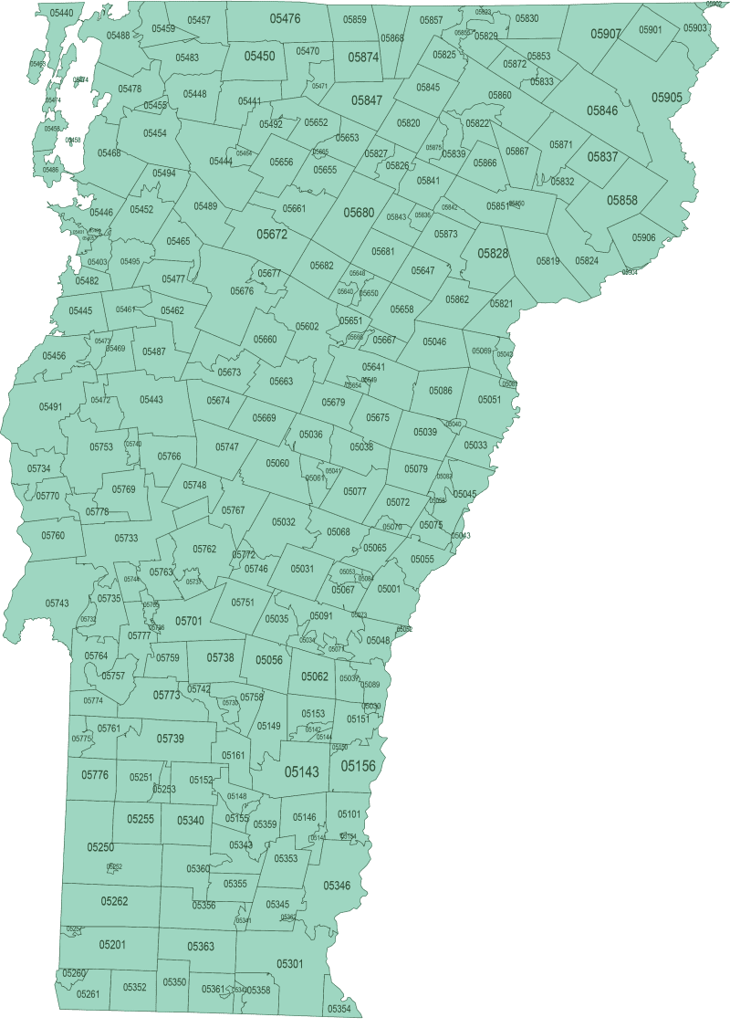 Vermont ZIP Code Map Basic