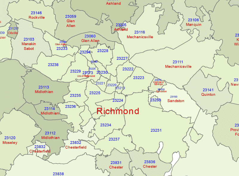 Virginia ZIP Code Map With Cities