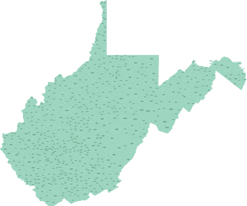 West Virginia ZIP Code Map Basic