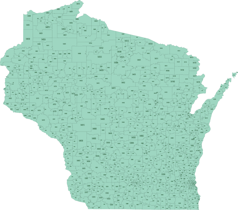 Wisconsin State ZIP Code Map Basic