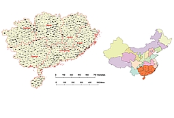 Guizhou, Hunan, Jiangxi, Fujian, Guandong, Guangxi province vector map