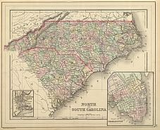 North and South Carolina historical map.1886.Non vector map
