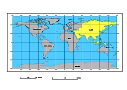 World continents map.Asia focused