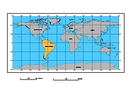 World continents map.South America centered.