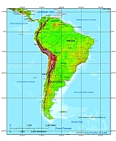 South America terrain map with country boundary