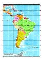 Colored South America political map.