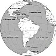 Your-Vector-Maps.com South America continent Globe on grayscale background