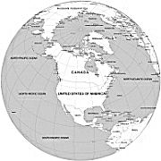 USA and Canada centered Globe on grayscale background